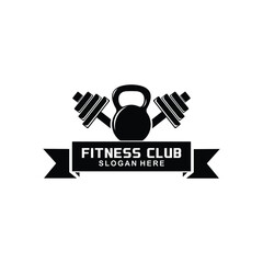 vector illustration of a gym logo, fitness emblem, sport label and barbell in monochrome shades