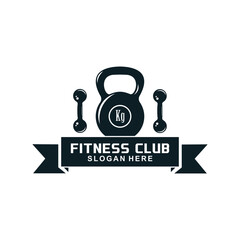 vector illustration of a gym logo, fitness emblem, sport label and barbell in monochrome shades