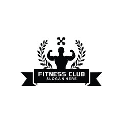 vector illustration of a gym logo, fitness emblem, sport label and barbell in monochrome shades