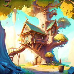 illustration fairy tale dwelling tree house