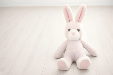 Pink rabbit on a wooden background ai generative