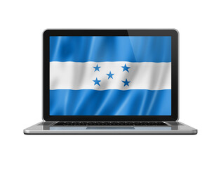 Honduras flag on laptop screen isolated on white. 3D illustration