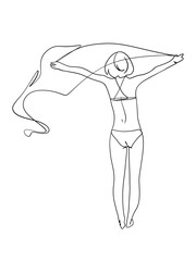 A woman posing in bikini is hand drawn in one line and line art style. Anime style body expression. Printable art.