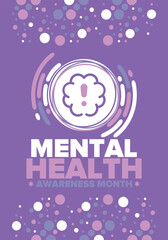 Mental Health Awareness Month in May. Annual campaign in United States. Raising awareness of mental health. Control and protection. Prevention campaign. Medical health care design. Vector illustration