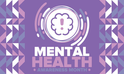 Mental Health Awareness Month in May. Annual campaign in United States. Raising awareness of mental health. Control and protection. Prevention campaign. Medical health care design. Vector illustration