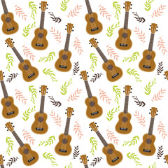 ukulele and flowers. Seamless pattern. Vector illustration
