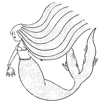 Cute mermaid with jellyfish.