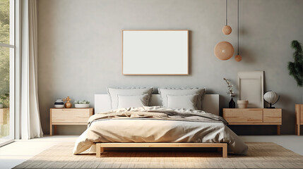 Fototapeta na wymiar Generative ai illustration of a scandinavian minimalist bedroom