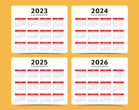 2023 to 2026 spanish calendar layout vector