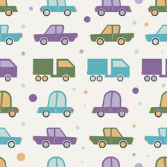 Cartoon Transportation Background for Kids. Vector Seamless Pattern with Cute Cars 