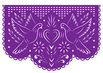Papel Picado banner. Mexican garland with Birds. Party decoration.