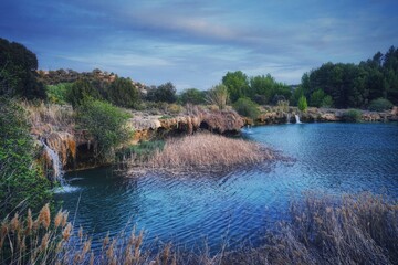Landscape of mountains, rivers, waterfalls and nature in color