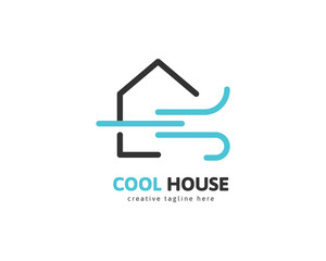 Cool house logo with air wind illustration. Fresh air circulation concept
