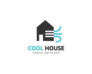 Cool house logo with air wind illustration. Fresh air circulation concept