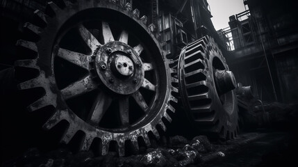 Black Mechanical Gear with Oil Stains