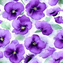Fototapeta na wymiar Purple Flowers on White Backdrop Seamless Repeating Tile Floral Pattern Watercolor-Style Illustration [Generative AI]