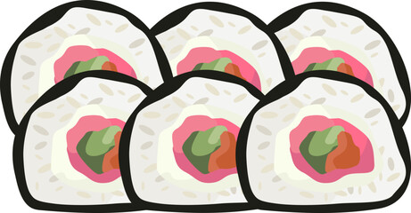 set of rolls with nori and tuna vector illustration