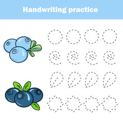 Handwriting practice sheet. Educational children game, printable worksheet for kids. Writing training printable worksheet. Eat theme.