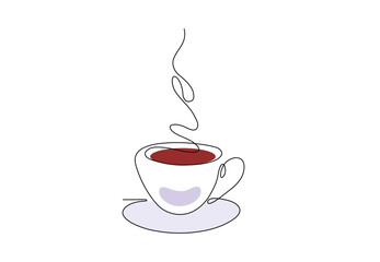 Continuous line drawing of cup of coffee. Vector illustration. Concept for logo, card, banner, poster and flyer design.