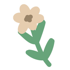 Set of hand drawn cartoon images of leaves and flowers in various pastel colors, tulips.