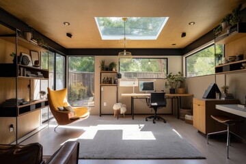 old garage, converted into stylish and functional home office with sleek furnishings and modern decor, created with generative ai - 605695500