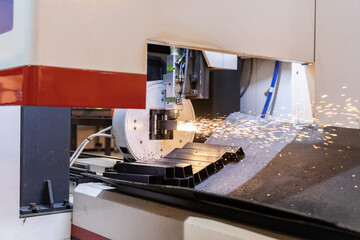 Russia. Saint-Petersburg. Production of industrial furniture. Metal cutting on the machine.