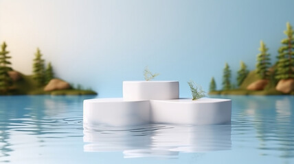 Enigmatic Elegance 3D Marble Water Podiums Creating a Mesmerizing Oasis for Exquisite Product Display