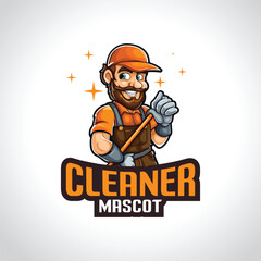 Cleaner Mascot Logo Design Cleaning Service Logo