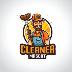 Cleaner Mascot Logo Design Cleaning Service Logo