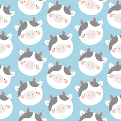 Obraz premium Cute farm animals seamless pattern, abstract hand drawn dot background with adorable farm animals vector illustration