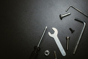 Hand tools on black background, stock image