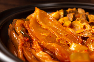 Pork aged kimchi steamed dish made with pork and aged kimchi