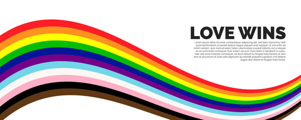 Love Wins Happy Pride Month Banner. Pride Banner with LGBTQ+ Flag Background