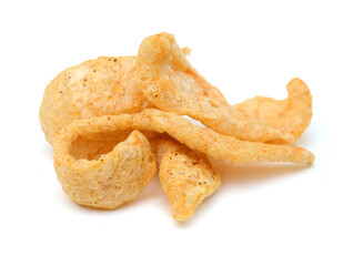 pork rinds on isolated white background