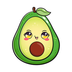 Cute funny avocado waving hand. Vector hand drawn cartoon kawaii character illustration icon. Isolated on white background. Avocado character concept