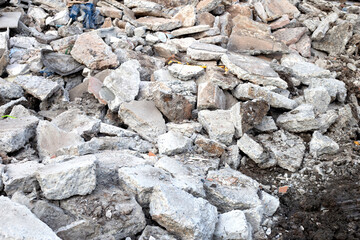 Piles of rubble after house demolition