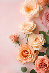 Beautiful close-up of pastel roses on a colored background, made with generative AI
