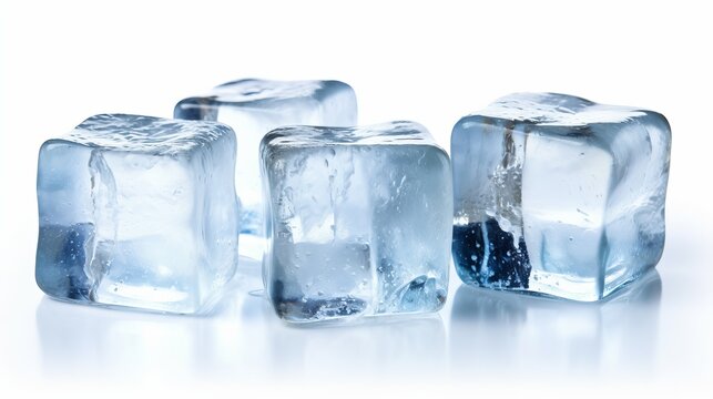 Three ice cubes, isolated on white background generative ai