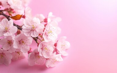 Cherry blossom on pink background with copy space