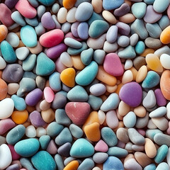 Fototapeta na wymiar AI Generated: Tranquil Summer Beach with Transparent Pebbles in Shades of Light Blue, Pink, and White