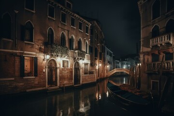Fototapeta na wymiar Oil painting of Venice at night. Generative AI
