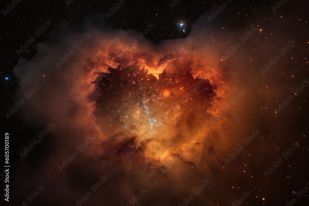 Poster heart-shaped nebula with star cluster in the background, created with generative ai