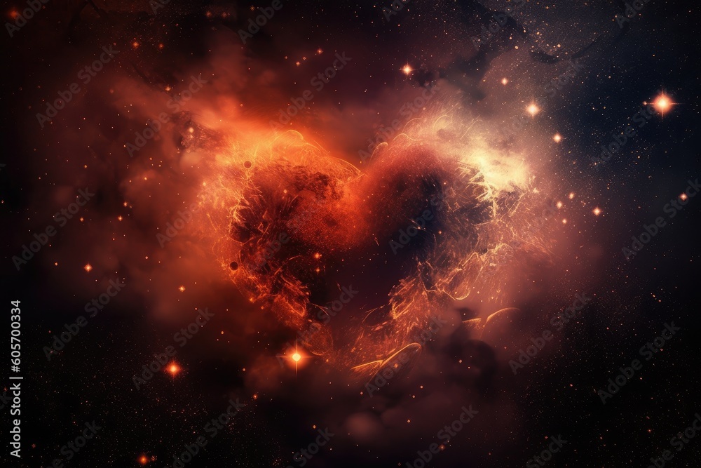 Wall mural heart-shaped nebula surrounded by a field of stars, created with generative ai
