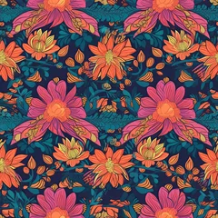 Fototapeten Seamless pattern, colorful flowers close-up in vintage style. © Andreas