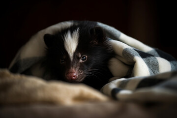 a skunk in a blanket