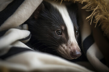 a skunk in a blanket