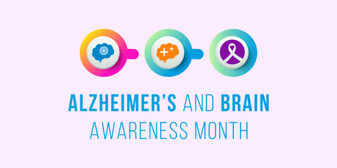 Alzheimer's and Brain awareness month is observed every year in June. Progressive brain disorder that slowly destroys memory and thinking skills. Vector illustration and template design