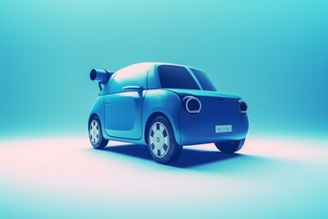 Fototapeta na wymiar Adorable 3D blue EV car with charger on white background. Clean energy transportation concept. Generative AI