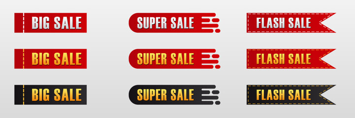 Fototapeta premium complete collection rectangular label stickers for selling product promos in red, gold and black colors