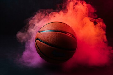 Basketball on a colorful smoky background. Generative AI